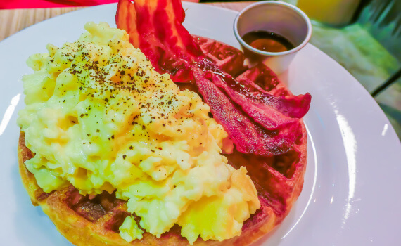Refuel Cafe Waffle with Bacon and Scrambled Eggs