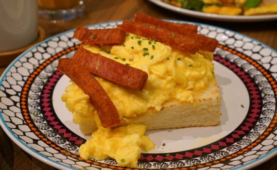 Tai Cheong Bakery Singapore Holland Village – Scrambled Egg Toast Stack with Spam Fries